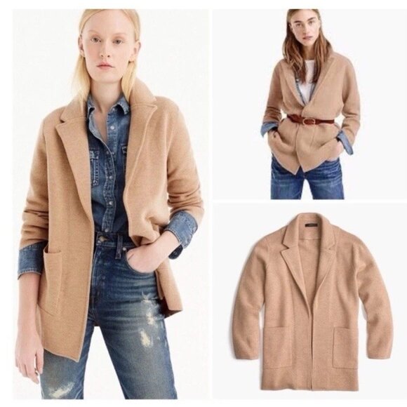 J CREW 365 Sophie open front sweater blazer Tan Wool Blend Large - Picture 1 of 9